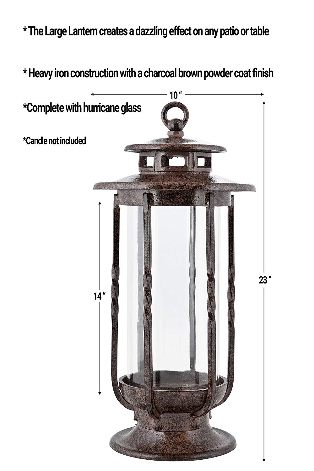 H Potter Large Decorative Hurricane Lantern Glass Candle Holder, Cast Iron, Rustic Indoor & Outdoor Light with Powder Coat Finish Centerpiece for Home, Wedding & Farmhouse Decor