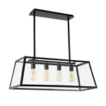 Light Society Morley 4-Light Kitchen Island Pendant, Matte Black Shade with Clear Glass Panels, Modern Industrial Chandelier (LS-C104)