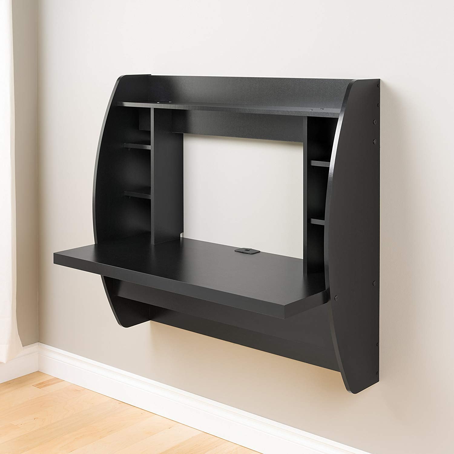 Prepac Wall Mounted Floating Desk with Storage in Black