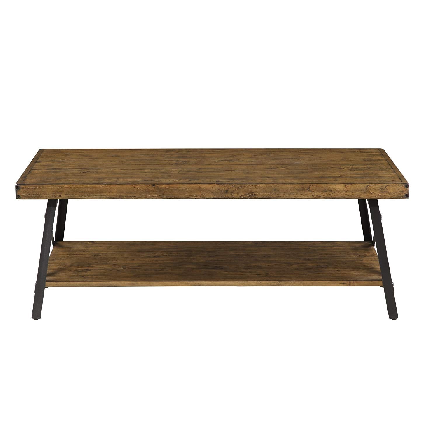 Emerald Home Chandler Rustic Industrial Solid Wood and Steel Coffee Table with Open Shelf