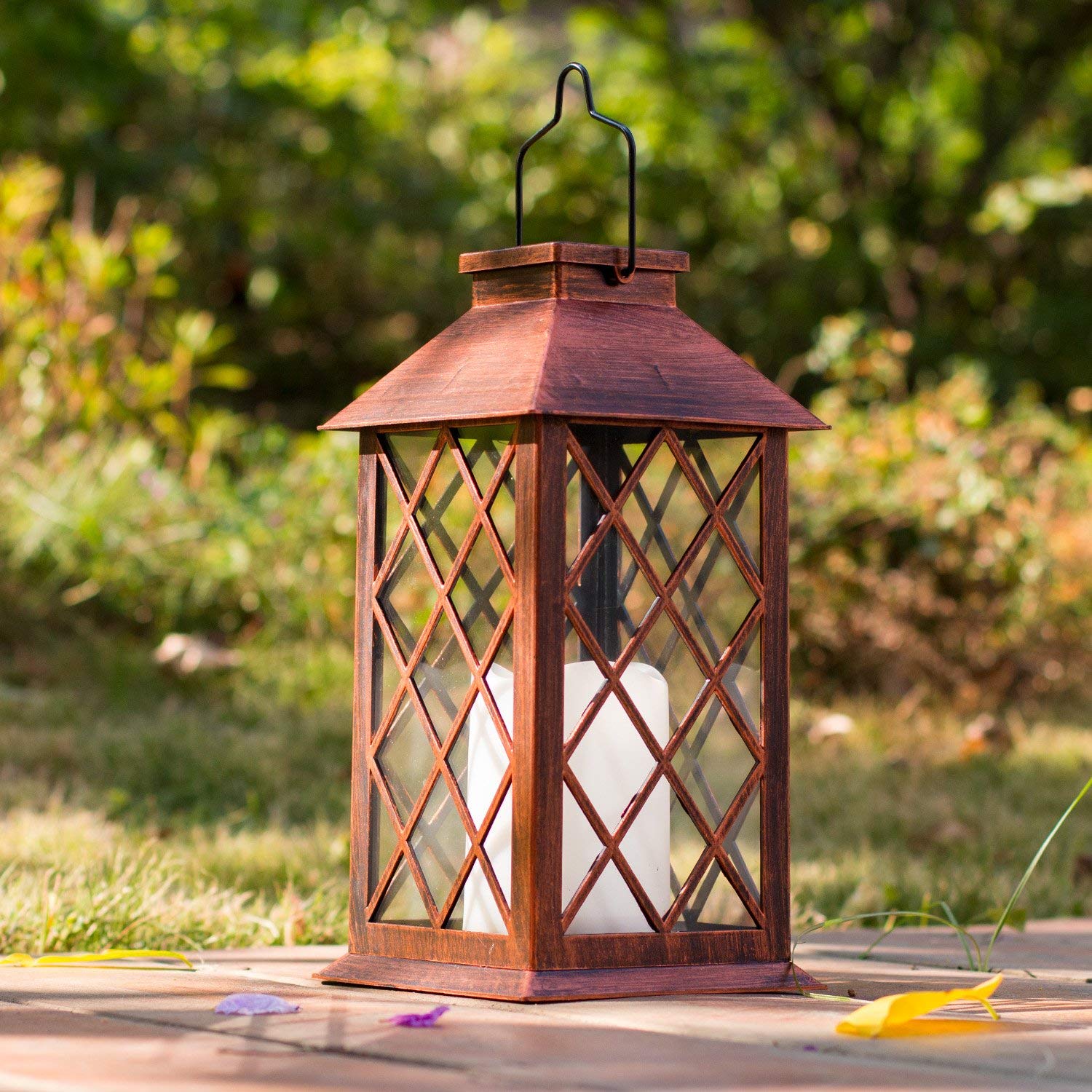 TAKE ME Solar Lantern,Outdoor Garden Hanging Lantern-Waterproof LED Flickering Flameless Candles Mission Lantern for Table,Outdoor,Party