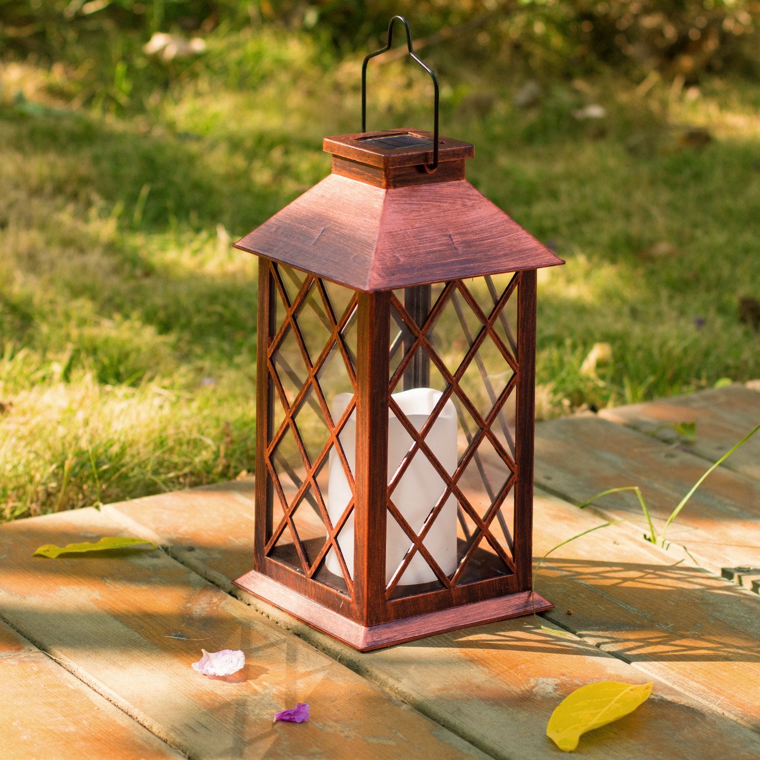 TAKE ME Solar Lantern,Outdoor Garden Hanging Lantern-Waterproof LED Flickering Flameless Candles Mission Lantern for Table,Outdoor,Party