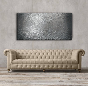 YaSheng Art - 24x48 Inch Large Abstract Art Oil Paintings on Canvas Silver Gray Gradient Color Abstract Artwork Modern Home Decor Canvas Wall Art Ready to Hang for Living Room Bedroom
