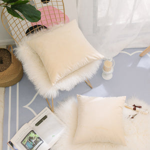 HOME BRILLIANT Velvety Soft Solid Square Euro Pillow Sham Decorative Cushion Cover for Floor/Office/Car/Travel, 24"(60cm), Khaki