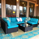 Peach Tree 7 PCs Outdoor Patio PE Rattan Wicker Sofa Sectional Furniture Set With 2 Pillows and Tea Table