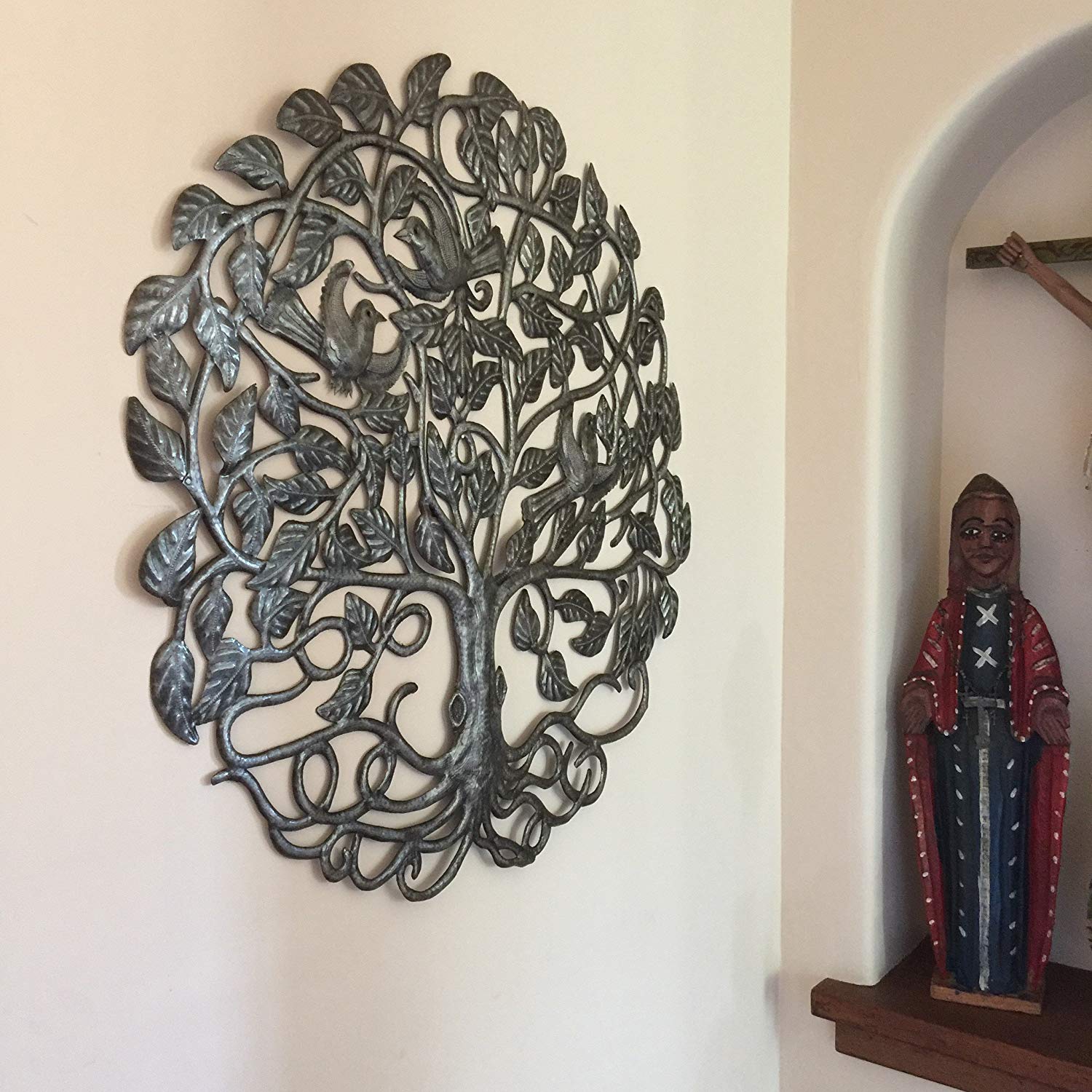 Large Metal Tree of Life, Wall Hanging Sculpture from Haiti, No Machines Used, Handmade, Home Decor 32" Round