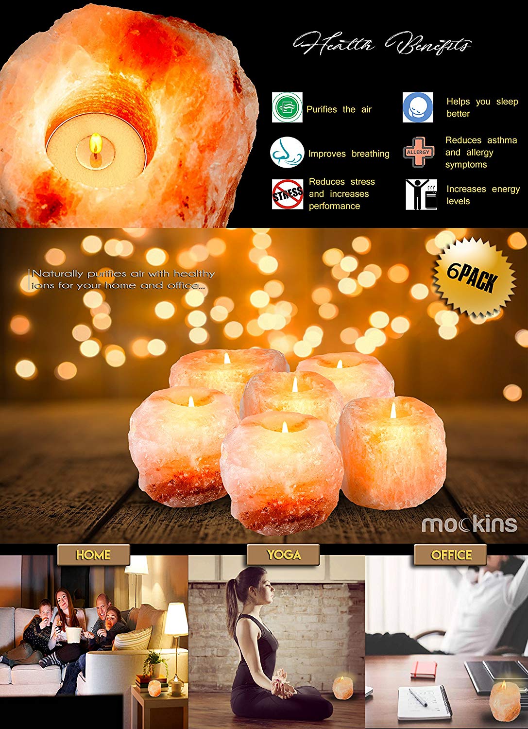 Mockins 6 Pack Natural Himalayan Salt 2.5-lbs Tea Light Holder …