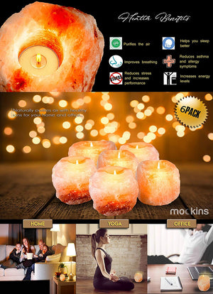 Mockins 6 Pack Natural Himalayan Salt 2.5-lbs Tea Light Holder …