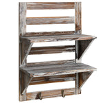 MyGift Rustic Wood Wall Mounted Organizer Shelves w/ 2 Hooks, 2-Tier Storage Rack, Brown