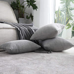 HOME BRILLIANT Decor Throw Pillows Striped Velvet Cushion Cover for Chair Decorative Pillowcase, Set of 2, Light Grey, 18"x18"(45cm)