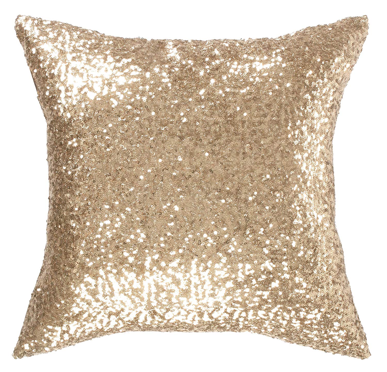 Kevin Textile Decorative Throw Sequin Pillow Sham Glitzy Comfy Satin Solid Sequins Pillow Cover 18 Inch Square Cushion Cover, Hidden Zipper Design, 2 Pieces(Light Gold)