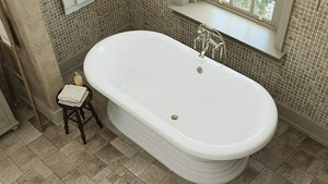 Luxury 60 inch Freestanding Tub with Vintage Tub Design in White, Includes Pedestal Base and Brushed Nickel Drain, from the Mendham Collection