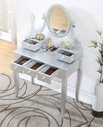 Roundhill Furniture 3418SL Ashley Silver Wood Makeup Vanity Table and Stool Set Sliver