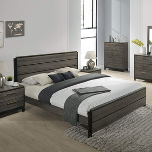 Roundhill Furniture Ioana 187 Antique Grey Finish Wood Bed Room Set, Queen Size Bed, Dresser, Mirror, Night Stand