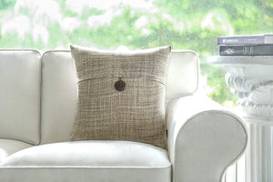 Phantoscope Set of 2 Beige Button Linen Decorative Throw Pillow Case Cushion Cover 18" x 18" 45 x 45 cm