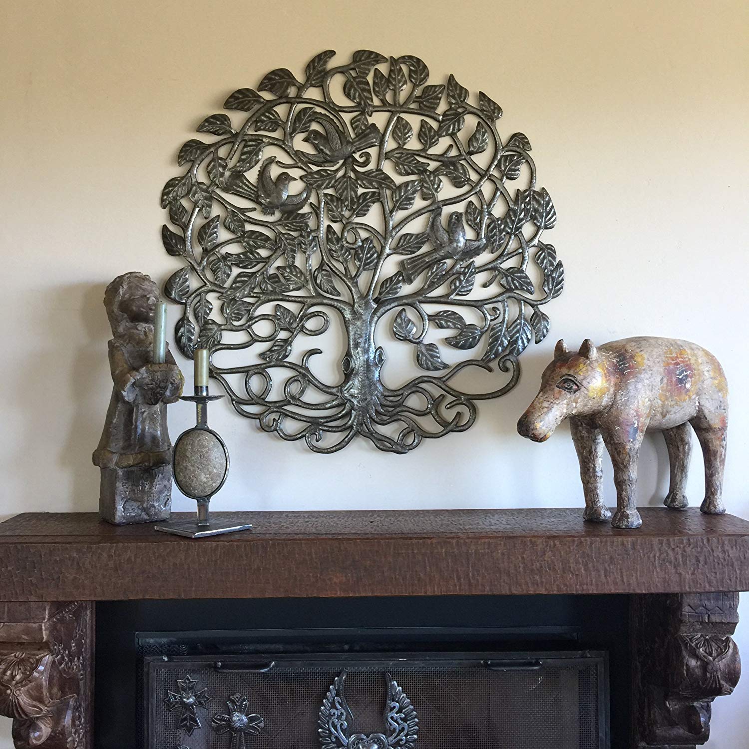 Large Metal Tree of Life, Wall Hanging Sculpture from Haiti, No Machines Used, Handmade, Home Decor 32" Round