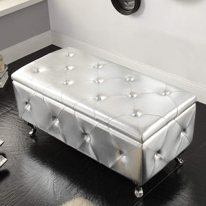 Christies Home Living AC-BED16-SIL-BENCH Crystal Tufted Storage Bench, Silver