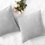 HOME BRILLIANT Decor Throw Pillows Striped Velvet Cushion Cover for Chair Decorative Pillowcase, Set of 2, Light Grey, 18"x18"(45cm)