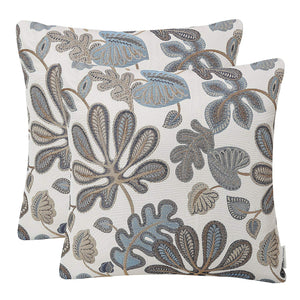 Mika Home Set of 2 Jacquard Tropical Leaf Pattern Throw Pillow Covers Decorative Pillowcase 20X20 Inches,Blue Cream